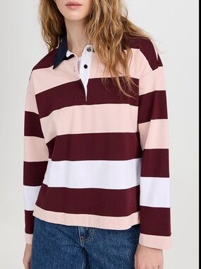 Madewell Striped Rugby Top in Burgundy, Blush & White